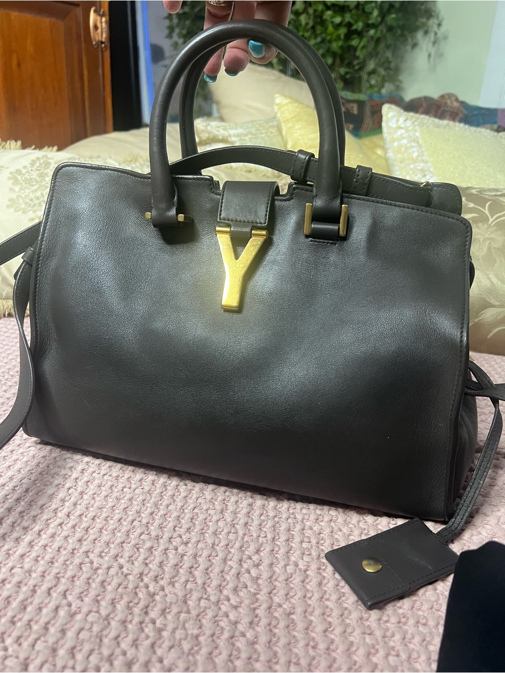 Saint Laurent Cabas ChYc Gray Leather 2-Way Satchel with COA & Dust Bag
